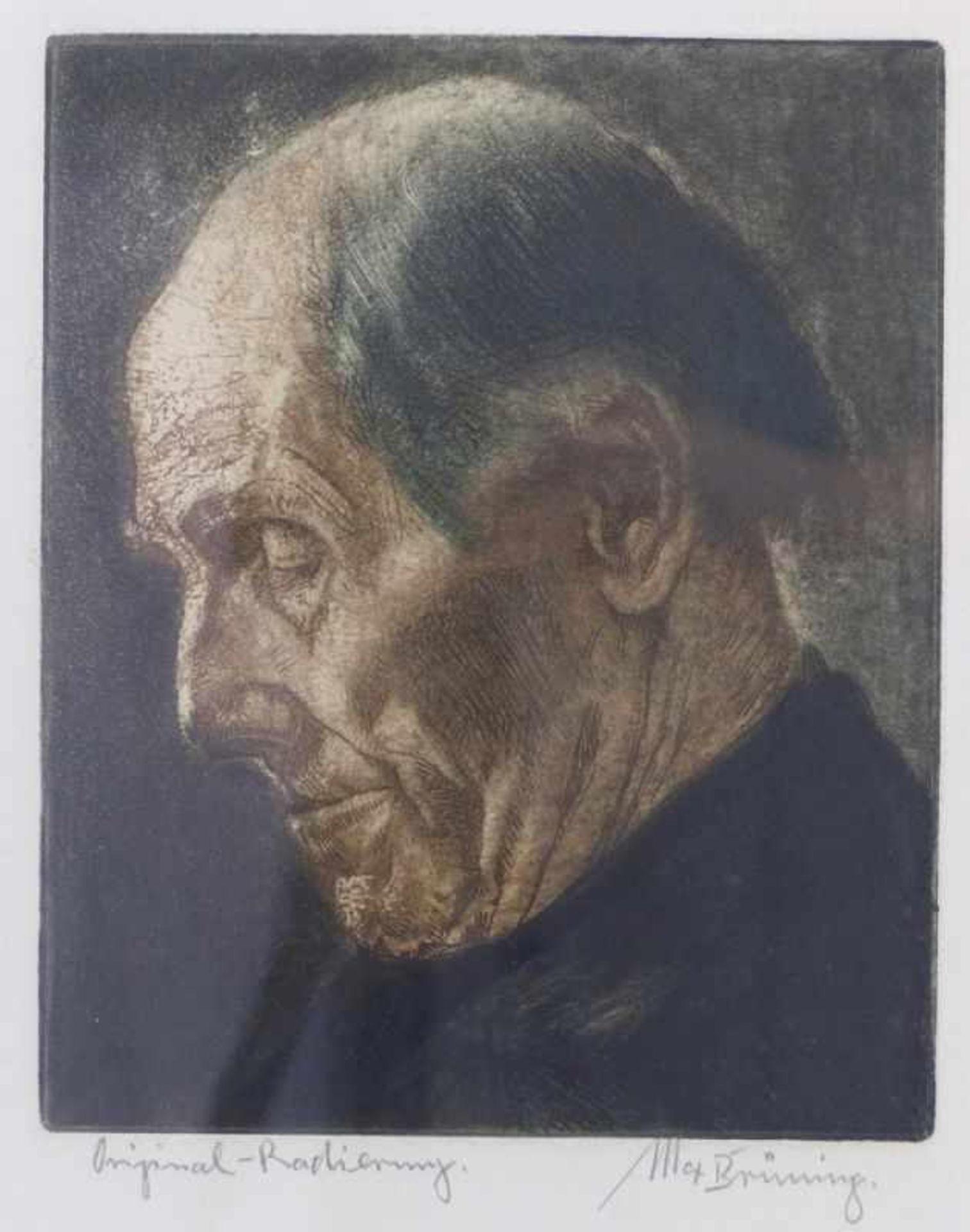 Brüning, MaxKopf eines alten Mannes(Delitzsch 1887-1968 Lindau) Farbradierung. Rechts unten - Bild 3 aus 3