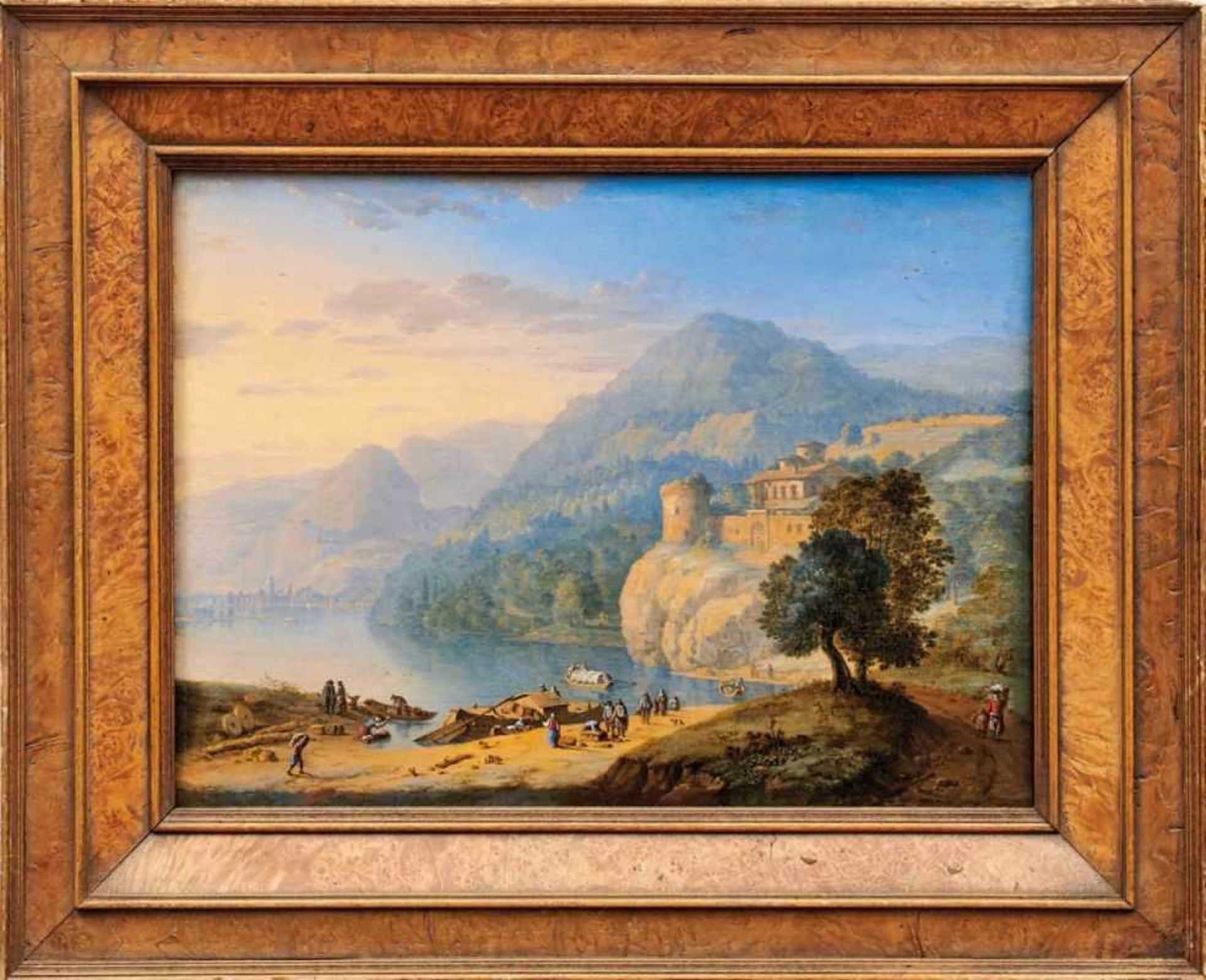 Saftleven, CornelisRheinlandschaft mit Burg und Kauffahrteiszene am Flussufer(Gorkum 1607-1681