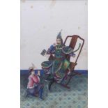 Höfisches Interieur mit auf einem Stuhl sitzenden KriegerChina, Qing-Dynastie - 19. Jh.Gouache/