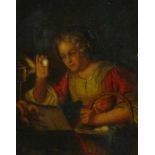 Schalcken, Godfried van - Kopie nachDie Eierprobe(Made 1643-1706 Den Haag) Junge Frau mit einem Korb