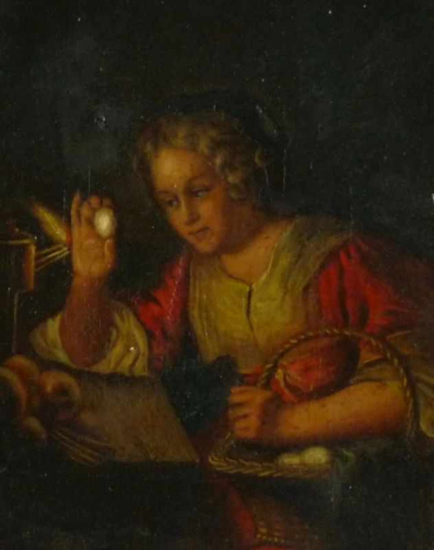 Schalcken, Godfried van - Kopie nachDie Eierprobe(Made 1643-1706 Den Haag) Junge Frau mit einem Korb