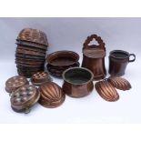 Large convolute of copper moulds19th century21-pcs. Consisting of various baking and pâté moulds and