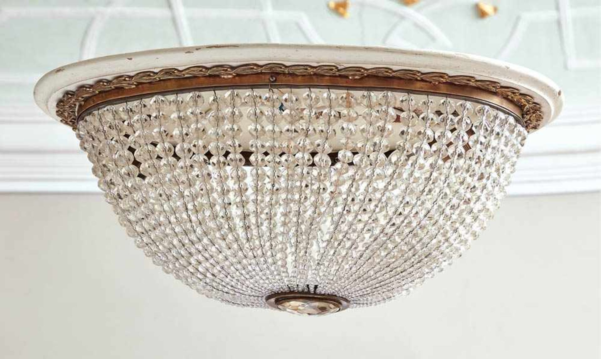 ChandelierProbably Bohemia, 19th c.Oval panel with leaf frieze all around, dense cords with cut