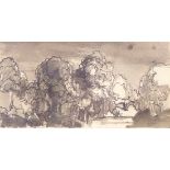 Pöhlitz, RainerLandscape with Deciduous Trees(Born 1952 in Pattenhofen) Ink drawing, washed, on
