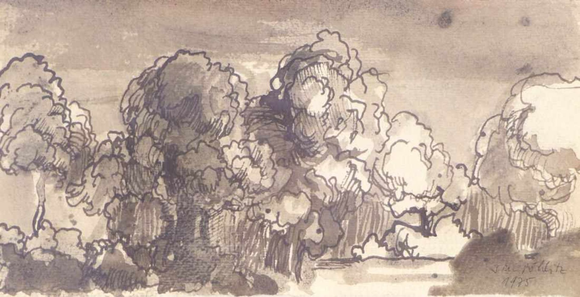 Pöhlitz, RainerLandscape with Deciduous Trees(Born 1952 in Pattenhofen) Ink drawing, washed, on