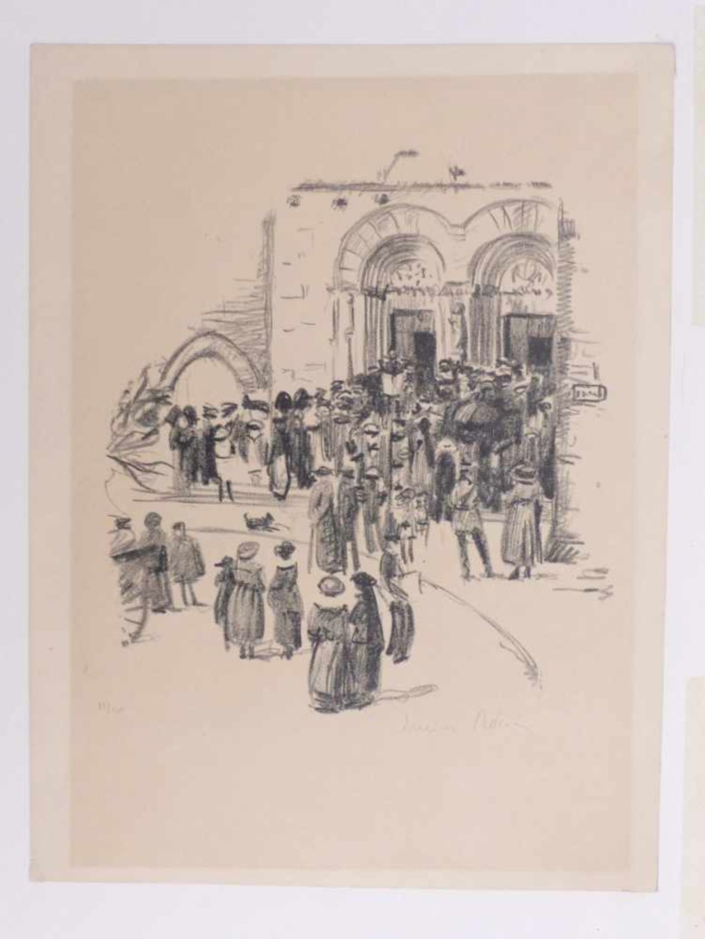 Adrion, LucienChurchgoer at the portal before the mass(Strasbourg 1889-1953 Paris) Lithograph. Lower - Bild 3 aus 3
