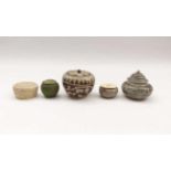 Five ceramic boxes with coversAsia, 14th - 19th C.Round form, pale celadon glaze, China, Fukien,