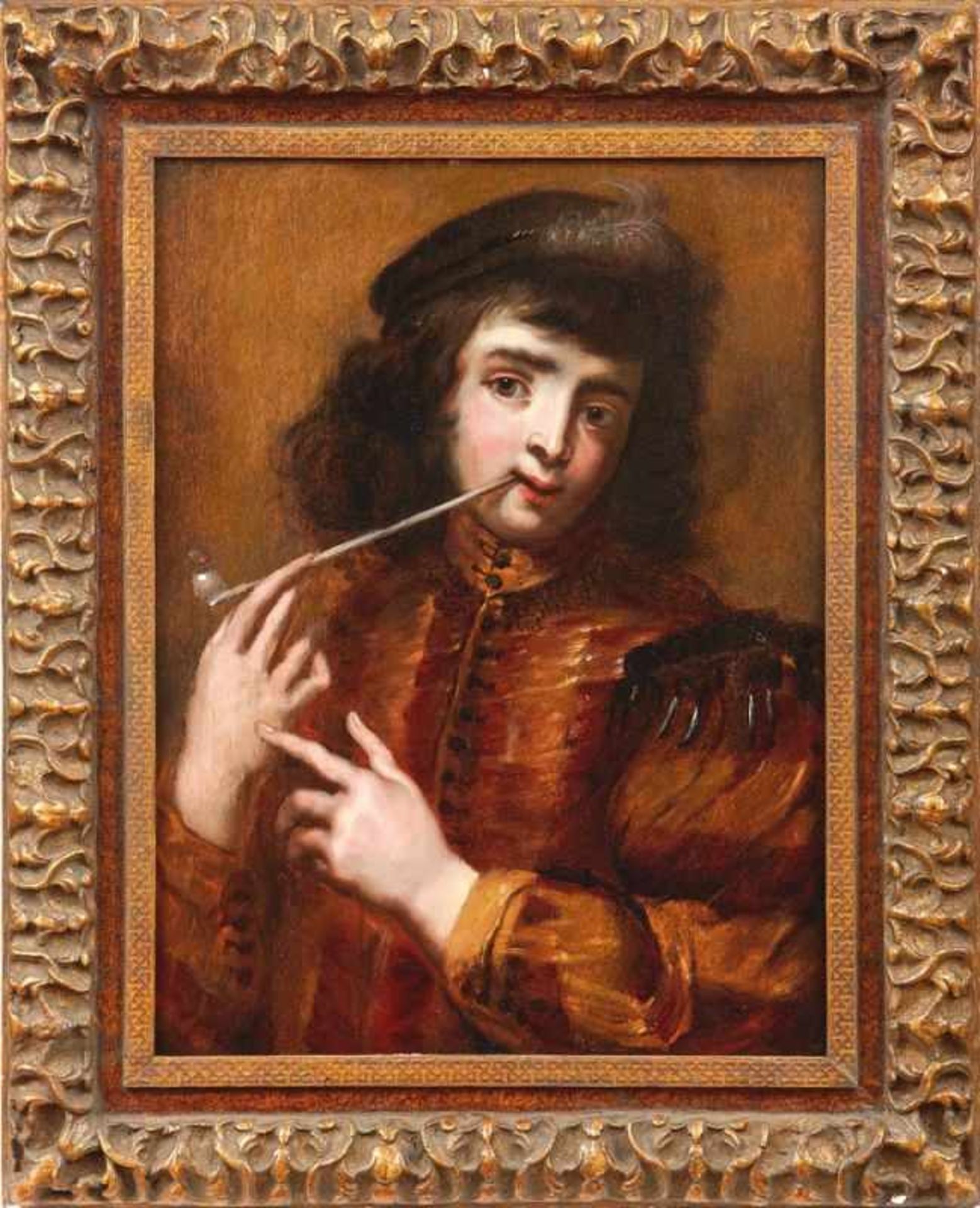 Cossiers, JanYoung man with tobacco pipe(Antwerp 1600-1671 ibid.) Oil on wood, panel cradeled. 64.