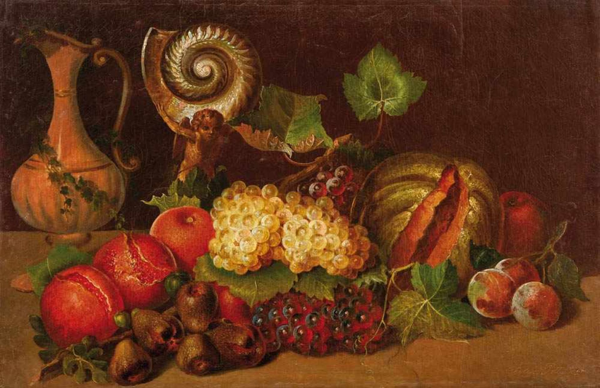 Pollinger, FelixPendants still life with fruits and pompous vessels(Munich 1817-1877 Vienna) Oil - Bild 2 aus 3
