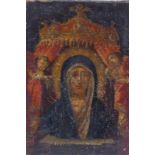 Devotional picture of Maria under canopy18th century.Oil on relined canvas. 28,5 x 20 cm; not
