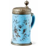 Jug with floral paintingSchrezheim, around 1800On a light blue background, cold painting in