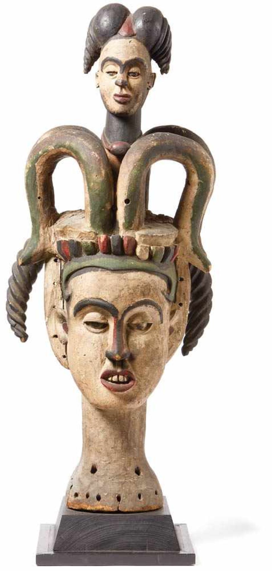 Very high, Janus-faced dance attachment of the Igbo (Ibo)Nigeria, around 1900Wood with old, original