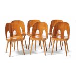 Haerdtl, OswaldSix dining room chairs(Vienna 1899-1959 ibid.) Design c. 1955. Gondola-shaped,