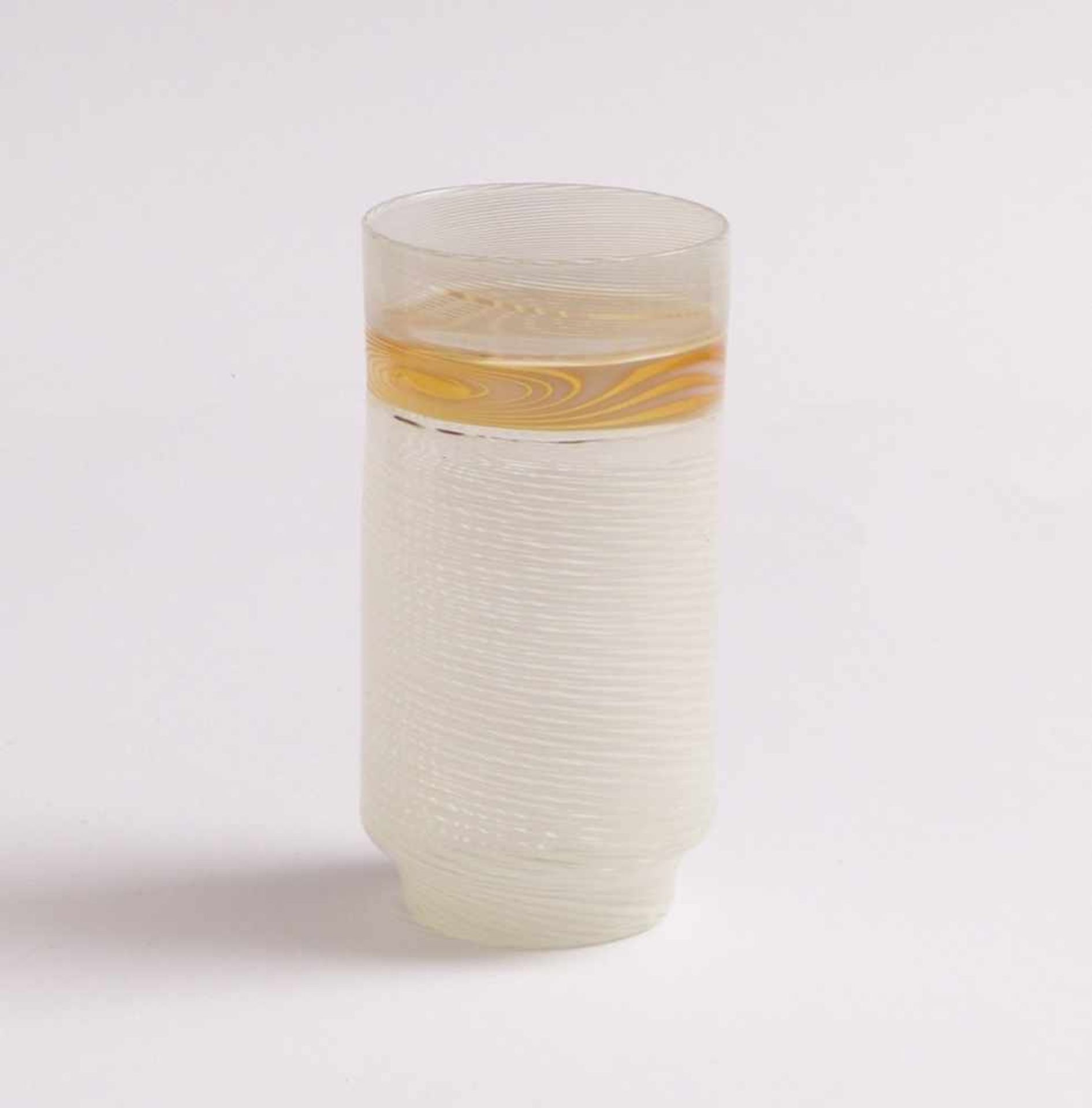 Schindhelm, OttoSmall vase(Lauscha 1920 born) Colorless glass with white and yellow threads. - Image 2 of 2