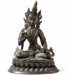 BodhisattvaProbably Tibet, 17th/18th c.Two parts, on double lotus base in meditation seat, the right