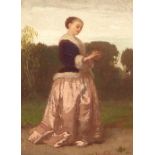 Amberg, WilliamElegant lady in the park(Berlin 1822-1899 ibid.) Oil/cardboard. Signed lower right,