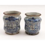 Two little albarelliItaly, 18th cent.White-ground glazed maiolica painted in blue with manganese