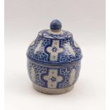 Oriental vessel with coverProbably Persia, 19th C.Blue painted ceramic. H. 18 cm. - Small defects,