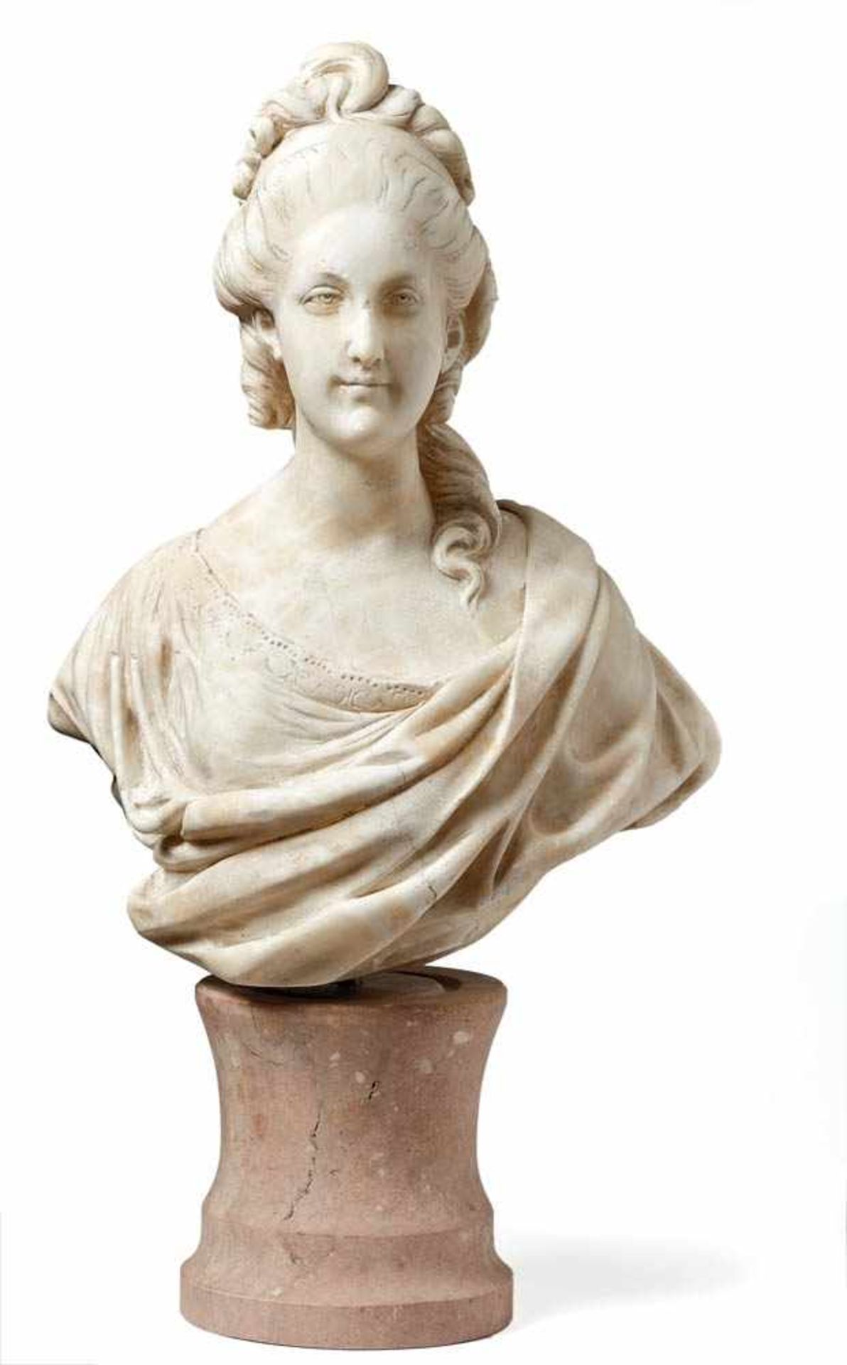 Labatut, Jules JaquesBust(1851-1935) On a profiled pedestal, bust of a noble lady in a garment
