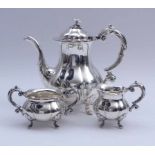 Danish coffee service in baroque styleFredericia, 20th century.Cohr silver factory. Coffee pot (h.