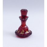 Small Biedermeier flaconBohemia, mid 19th c.Bell-shaped, faceted body with slender neck. Ruby red