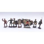 Collection of soldier figuresElastolin, Leyla, Lineol and Duro28-pcs. mass, coloured. H. 2,5 cm to 9