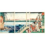 Utagawa Kunisada and Utagawa HiroshigeTriptych with Mount Fuji in the center(Katsushika 1786-1865