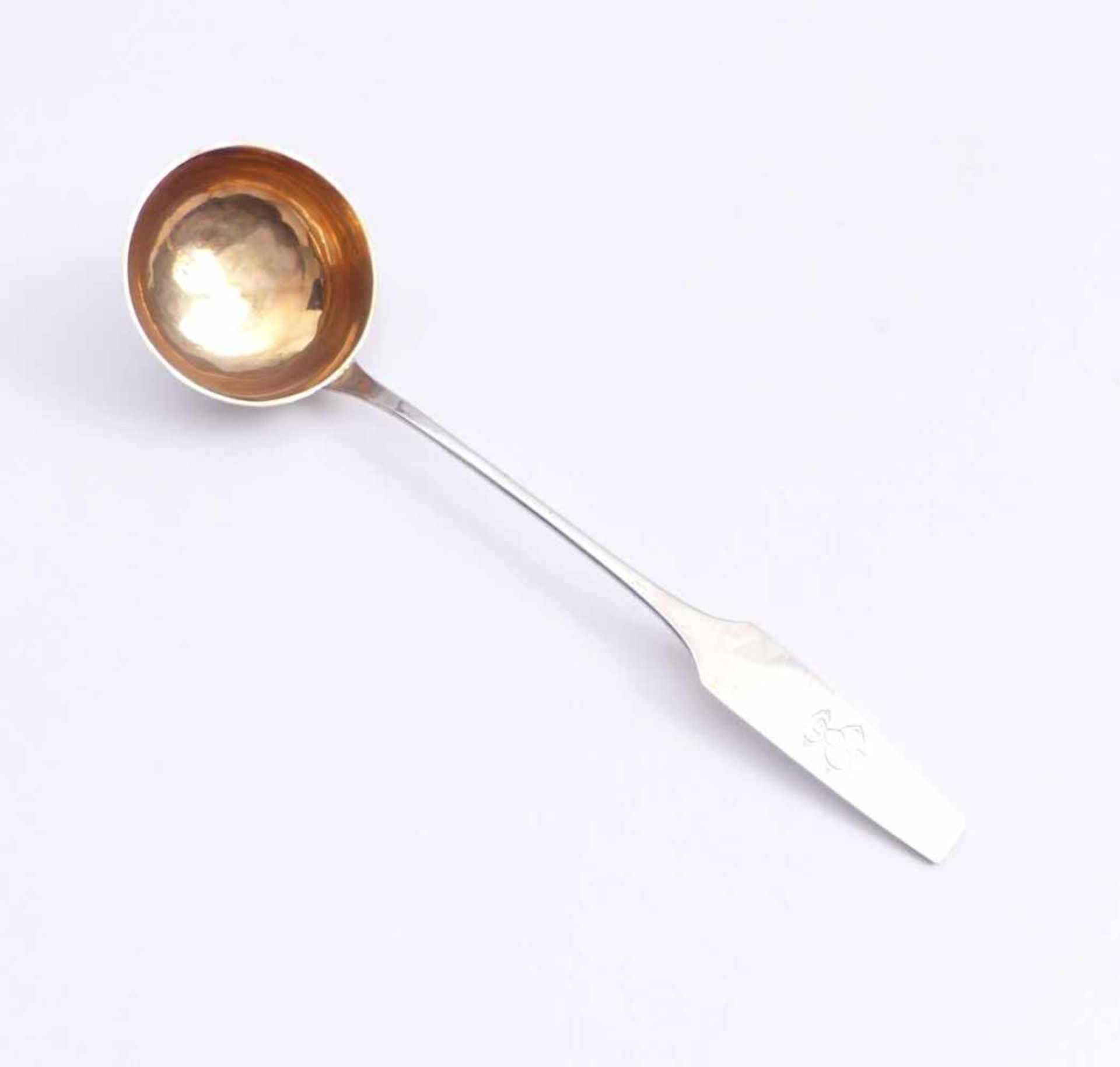 Biedermeier soup ladle19th centurySpade-shaped handle with monogram engraving, round deep trowel.