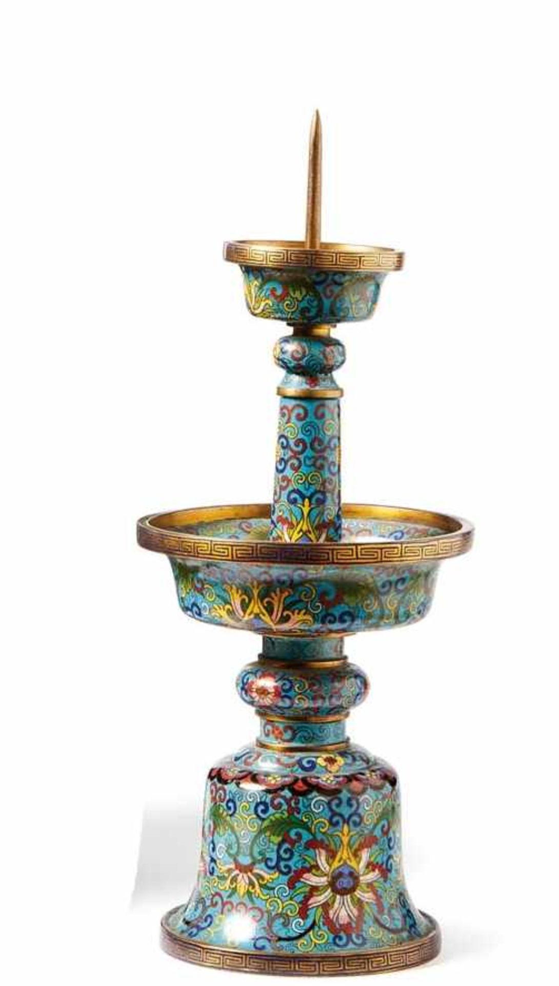 Large candlestickChina, Qing Dynasty - 19th c.Bell-shaped base with baluster shaft and two eaves