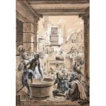 Lively courtyard of an Arab PalaceOriental painter of the 19th centuryGrisaille watercolour,