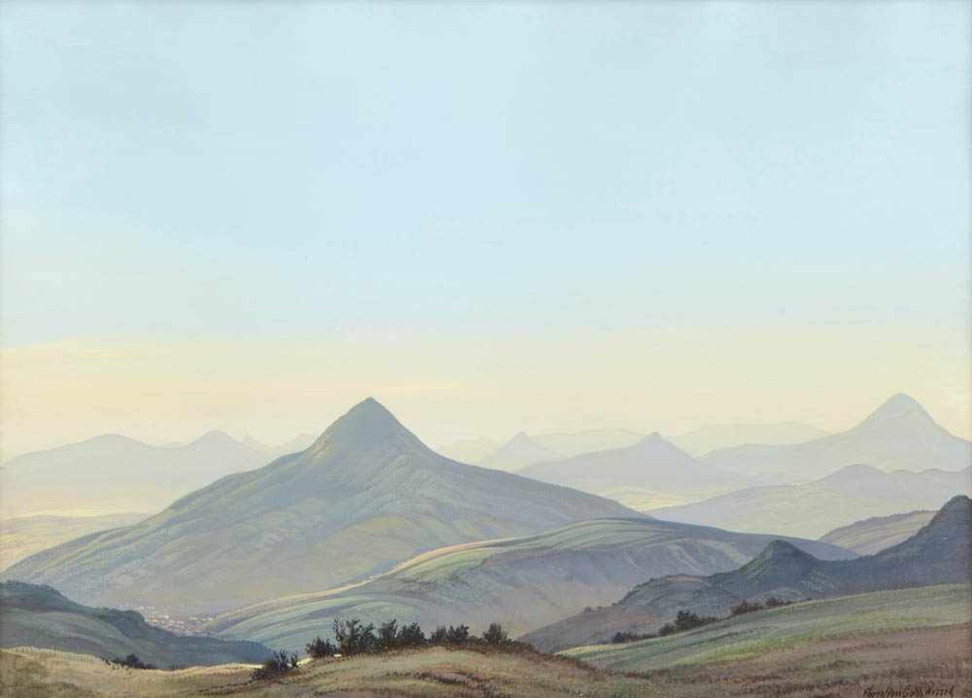 Hirsch, Christian GotthardWide view over a hilly landscape(Wroclaw 1889-1977 Höchenschwand) Gouache.