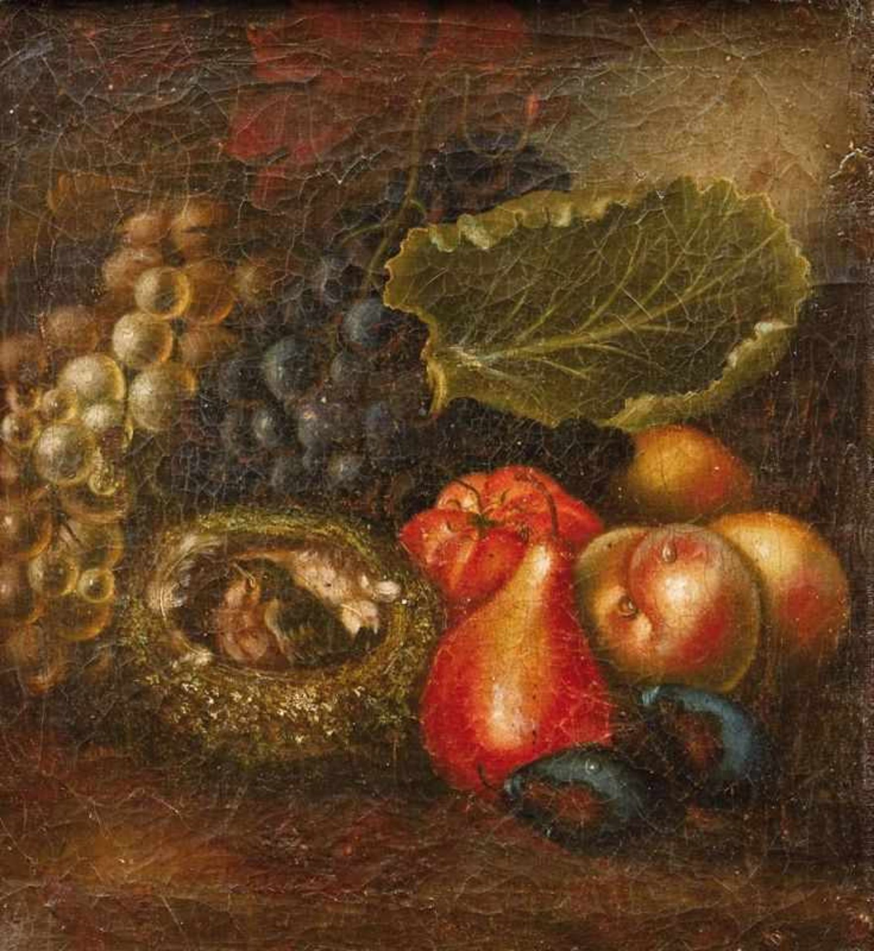 Still life with fruits and bird's nest at the forest floorDutch School, around 1800Oil/canvas,
