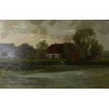 Wenban, Sion LongleySmall homestead on a riverside(Cincinatti 1846-1897 Munich) Oil on cardboard,