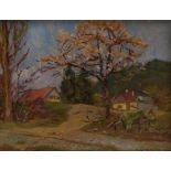 Antoine, OttoView of Unteruhldingen(Koblenz 1865-1951 Unteruhldingen) Oil on hardboard. Signed and