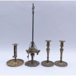 Convolute candlestick19th century4-pcs. Consisting of two Biedermeier candlesticks, an adjustable