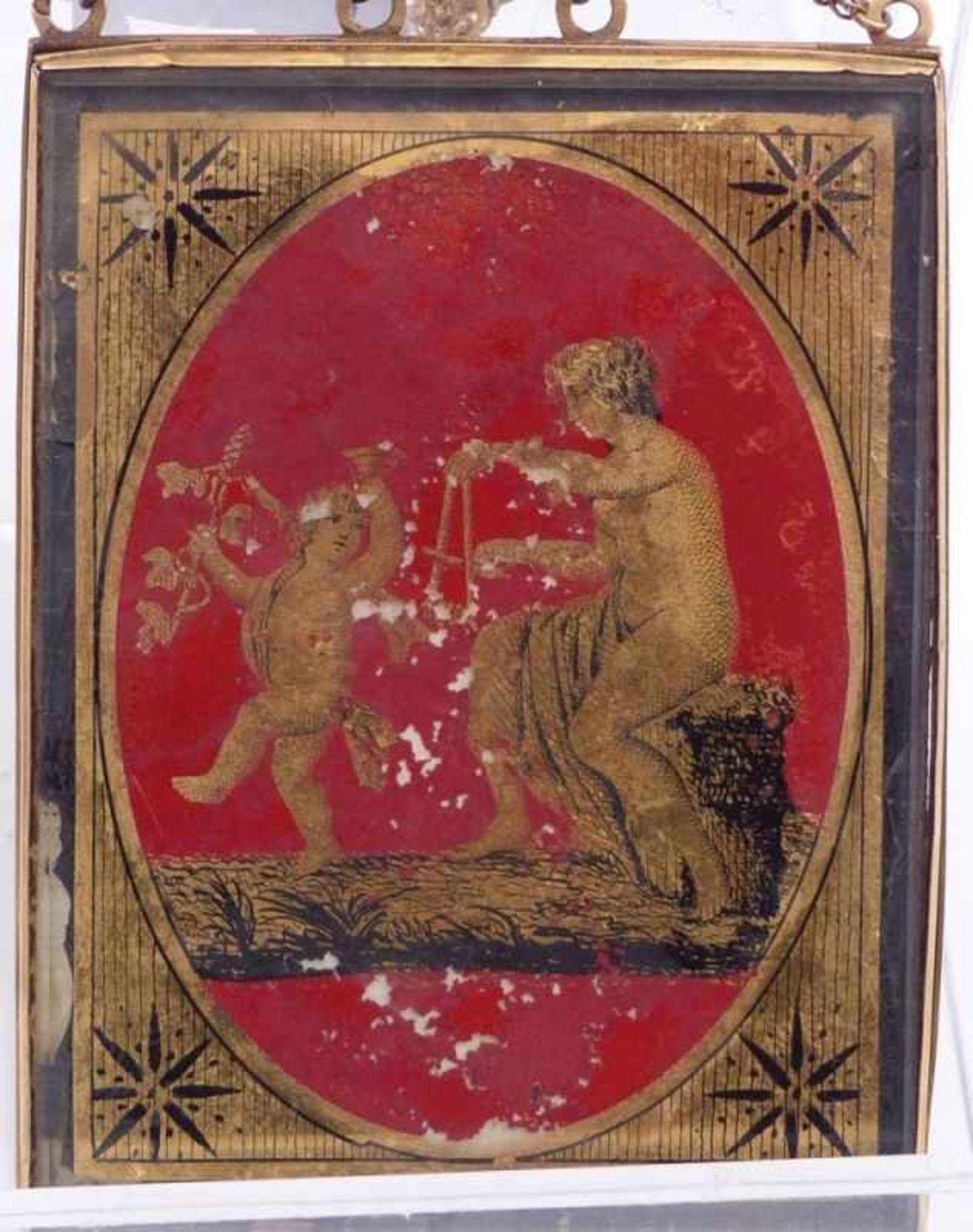 Locket with miniature19th centuryRectangular form with depiction of a mother and child sitting in - Bild 2 aus 3