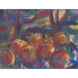 Kahl, R.Apples on orchard meadow20th century. Watercolour and gouache. Signed upper right and dated.