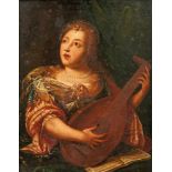 Portrait of a lady playing the lute17th/18th c.Oil/wood, partly cradled. 48 x 36.5 cm. - Signs of