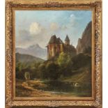 Stademann, AdolfLandscape with castle(Munich 1824-1895 ibid.) Castle situated on a small hill, in