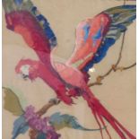 Embroidery with a parrot19th C.Colored embroidery with gold lace bordure. 45 x 45 cm; framed under