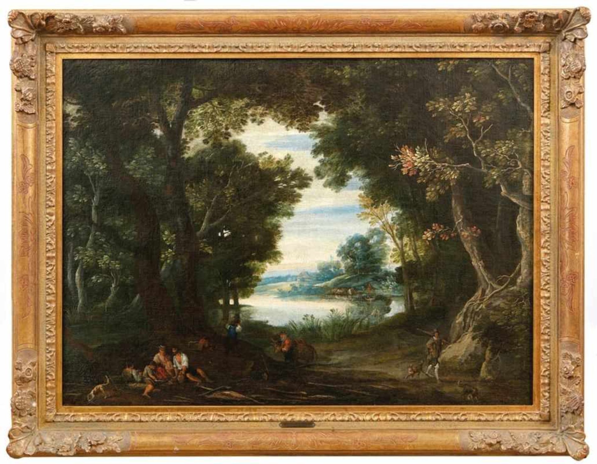 Stalbemt, Adriaen vanRiver landscape with wooded banks and figures(Antwerp 1580-1662 ibid.) At the