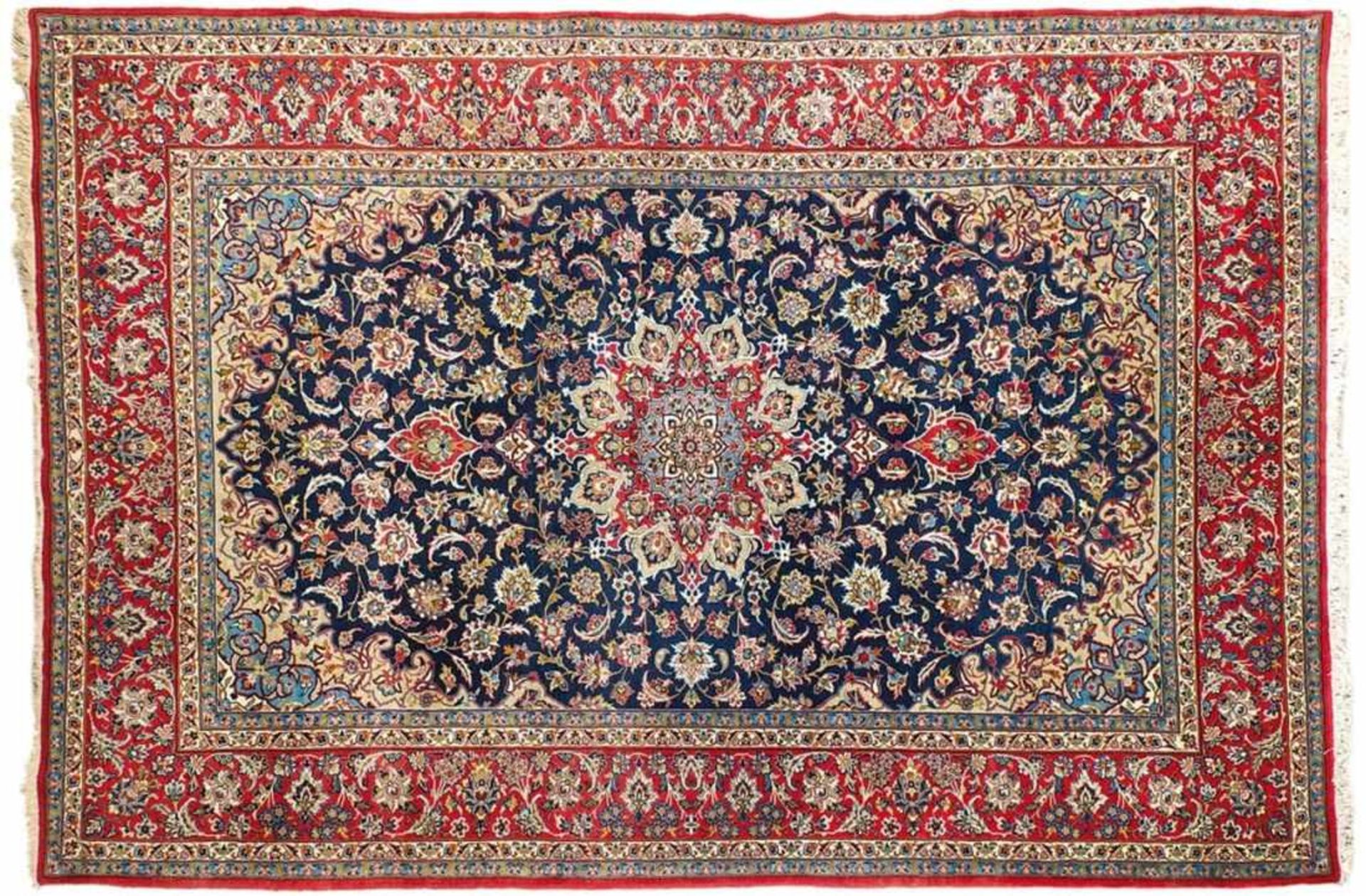 SaroukIran, 20th c.Red-ground flower border, field with colourful central medallion and rich