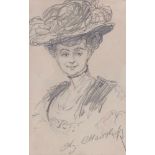 Portrait of a lady with a hatLate 19th century.Pencil drawing on paper. Signed below ''Ch.