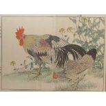 Keinen, ImaoHen and cock(Kyoto 1845-1924 ibid.) Colour woodcut. Double sheet from ''Keinen Kachô