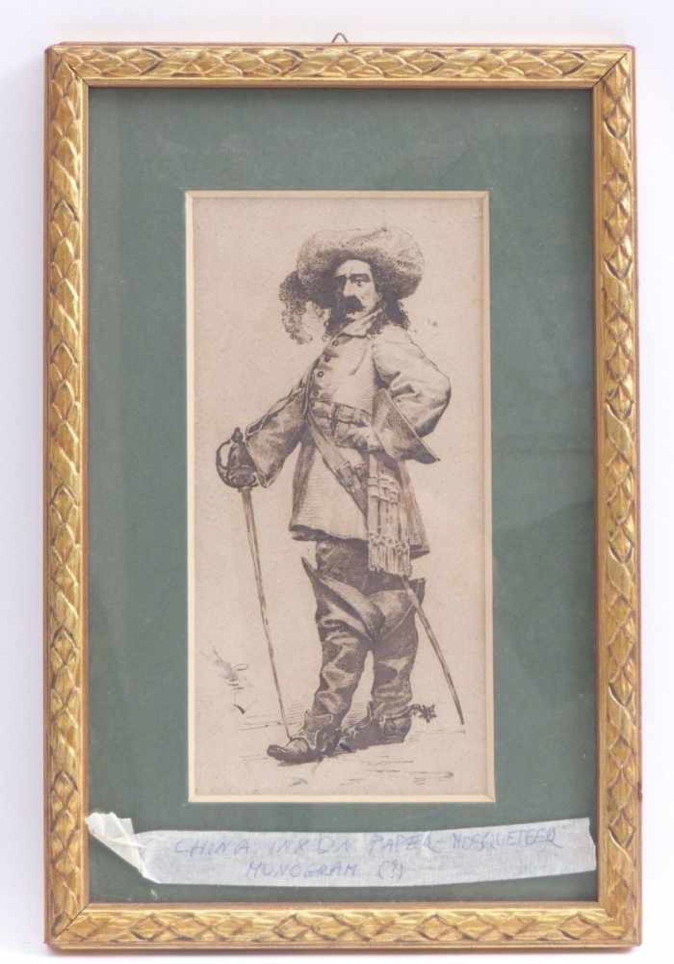 Musketeer19th centuryPen-and-ink drawing. On the left monogrammed ''GL'' (?). Visible size 21.5 x - Image 2 of 2