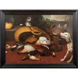 Large hunting still lifeFlemish master of the 17th centuryDog and cats argue over a basket of hunted