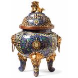 Incense burnerChina, Qing Dynasty - around 1800On three legs with gilded taotie masks at the base,