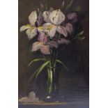 Still life with flowersProbably France, fr. 20th century.White and violet irises in a glass vase.