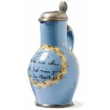 Pear jug with a mottoCrailsheim or Schrezheim, around 1800On the corpus in leaf cartouche