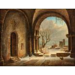 Hasenpflug, Carl - Circle ofView from a cloister to a snow-covered cemetery(Berlin 1802-1858